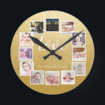 12 Photo Collage Personalized Gold Round Clock<br><div class="desc">12 Photo Collage Personalized Template gold wall clock .. simply add your own photographs and text to this great wall clock .. easy to personalize .. customizable photo template clock from Ricaso - perfect gift-ideas</div>
