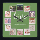 12 Photo Collage Personalized Green Square Wall Clock<br><div class="desc">12 Photo Collage Personalized Template wall clock / Green.. simply add your own photographs and text to this great wall clock .. easy to personalize .. customizable photo template clock from Ricaso - perfect gift-ideas</div>