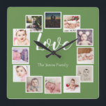 12 Photo Collage Personalized Green Square Wall Clock<br><div class="desc">12 Photo Collage Personalized Template wall clock / Green.. simply add your own photographs and text to this great wall clock .. easy to personalize .. customizable photo template clock from Ricaso - perfect gift-ideas</div>
