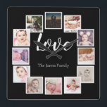 12 Photo Collage Personalized LOVE Family Square Wall Clock<br><div class="desc">12 Photo Collage Personalized Template LOVE family wall clock .. simply add your own photographs and text to this great wall clock .. easy to personalize .. customizable photo template clock from Ricaso - perfect gift-ideas</div>