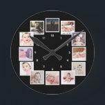 12 Photo Collage Personalized Round Clock<br><div class="desc">12 Photo Collage Personalized Template wall clock .. simply add your own photographs and text to this great wall clock .. easy to personalize .. customizable photo template clock from Ricaso - perfect gift-ideas</div>