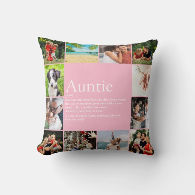 12 Photo Collage Pink Aunt Auntie Definition  Throw Pillow (Front)