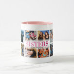 12 Photo Collage Pink Sisters Mug<br><div class="desc">Remember every shared giggle, secret, and lifelong memory with our Modern Sister Mug. It boasts a unique 12-photo collage, a stylish 'SISTERS' title in a pink gradient font, a personalized sibling quote, and your names. It's more than a mug; it's a snapshot of your bond.</div>