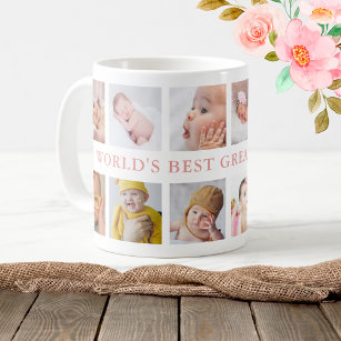 12 Photo Collage Pink World's Best Great Grandma Frosted Glass Coffee Mug