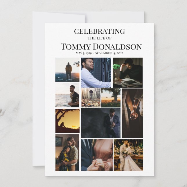 12 Photo Collage Plain Text Funeral Program (Front)