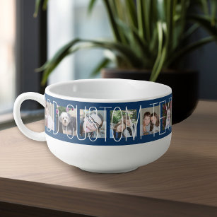 12 Photo Collage with Blue Background Soup Mug