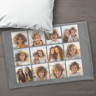 12 Photo Collage with Custom Background Grey Pillowcase