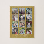 12 Photo Collage with Gold Background Jigsaw Puzzle<br><div class="desc">Add your favourite pics to this fun template. You can use Instagram photos or any photos for this grid.</div>