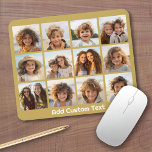 12 Photo Collage with Gold Background Mouse Pad<br><div class="desc">Add your favourite pics to this fun template. You can use Instagram photos or any photos for this grid.</div>