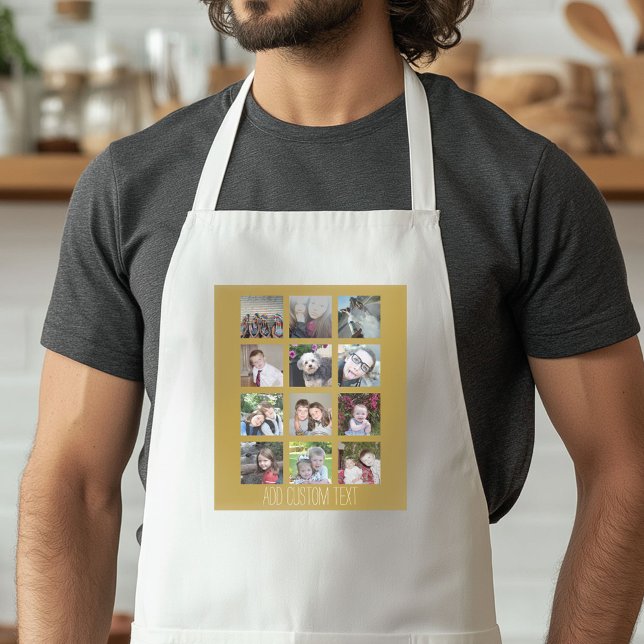 12 Photo Collage with Gold Background Standard Apron (Custom Apron with a Photo Collage)
