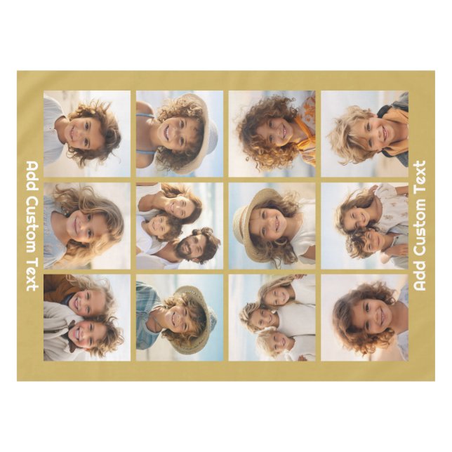 12 Photo Collage with Gold Background Tablecloth (Front (Horizontal))