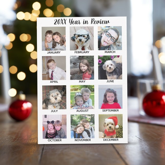 12 Photo Collage with Year in Review 2020 Holiday Card (Year in Review Holiday Photo Card)