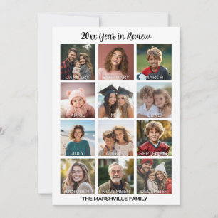 12 Photo Collage with Year in Review Holiday Card