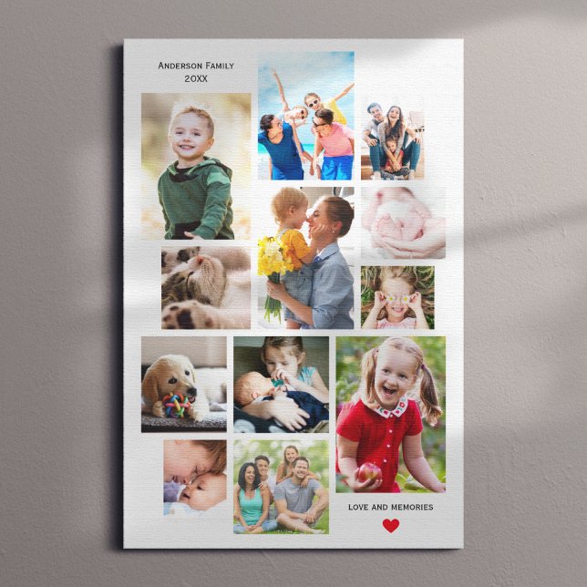 12 Photo Family Memory Collage with Heart Canvas Print (Creator Uploaded)