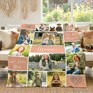 12 Photo Grandma Name Terracotta Faith Keepsake Fleece Blanket