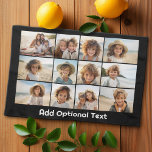 12 Photo Grid Collage - Black White - Mod Type Kitchen Towel<br><div class="desc">A simple photo grid with 3 rows and 4 columns of photos. 6 Photos are square, and the remaining 6 photos are horizontal/landscape. The design is modern and minimal and includes a simple, retro-looking font to add text at the bottom. Make personalized photo blanket or a make a gift that...</div>