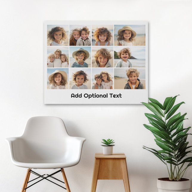 12 Photo Grid Collage - White - Mod Type Black Canvas Print (Personalized wall art with 12 photos)