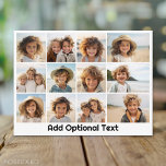 12 Photo Grid Collage - White - Mod Type Black Postcard<br><div class="desc">A simple photo grid with 3 rows and 4 columns of photos. 9 Photos are square, and the remaining 3 photos are horizontal/landscape. The design is modern and minimal and includes a simple, retro-looking font to add text at the bottom. Make a personalized vacation postcard or a grid of photos...</div>