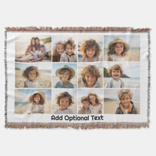 12 Photo Grid Collage - White - Mod Type Black Throw Blanket