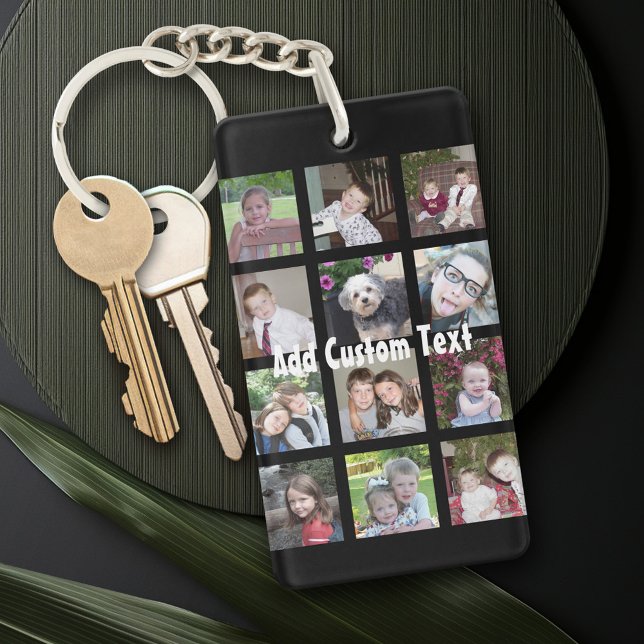 12 Photo Instagram Collage avec Arrière - plan noi (Personalized Keychain with a photo collage)