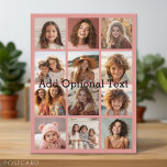 12 Photo Instagram Collage - Pastel Coral Rose Postcard<br><div class="desc">Add your favourite pictures to this photo grid of 12 slots. You can use any photos for this grid.</div>