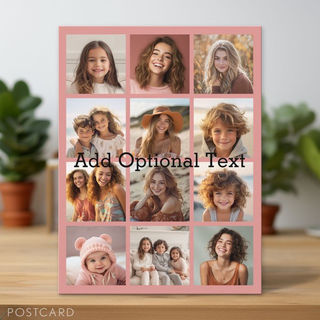 12 Photo Instagram Collage - Pastel Coral Rose Postcard (Photo Collage Postcard)
