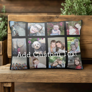 12 Photo Instagram Collage with Black Background Decorative Pillow