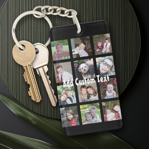 12 Photo Instagram Collage with Black Background Keychain