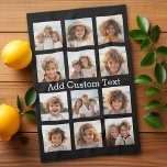 12 Photo Instagram Collage with Black Background Kitchen Towel<br><div class="desc">Add your favourite pics to this fun template. You can use Instagram photos or any photos for this grid.</div>