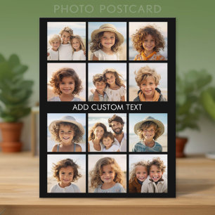12 Photo Instagram Collage with Black Background Postcard