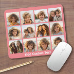 12 Photo Instagram Collage with Coral Background Mouse Pad<br><div class="desc">Add your favourite pics to this fun template. You can use Instagram photos or any photos for this grid.</div>