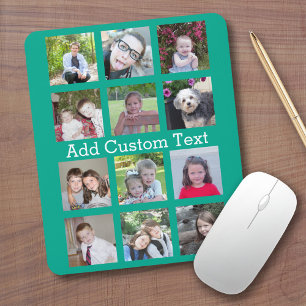 12 Photo Instagram Collage with Green Background Mouse Pad