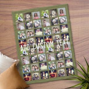 12 Photo Instagram Collage with Olive Background Fleece Blanket
