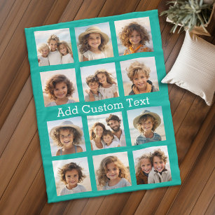 12 Photo Instagram Collage with teal Background Fleece Blanket
