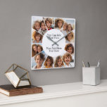 12 Photo Minimal Grid with Simple Text  Square Wal Square Wall Clock<br><div class="desc">Use 12 square photos and make a unique and trendy photo collage with a place for a family name or date. If you need to move anything around,  click on the customize button to make changes.</div>
