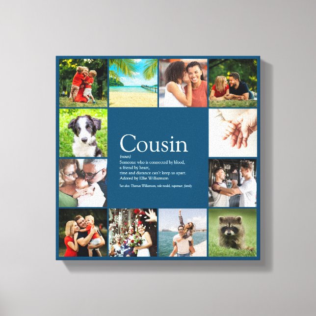 12 Photo Modern Blue Best Cousin Ever Definition Canvas Print (Front)