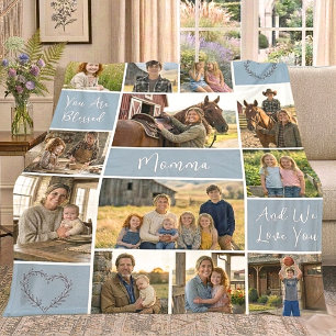 12 Photo Mom Name Chic Boho Blue Faith Keepsake Fleece Blanket
