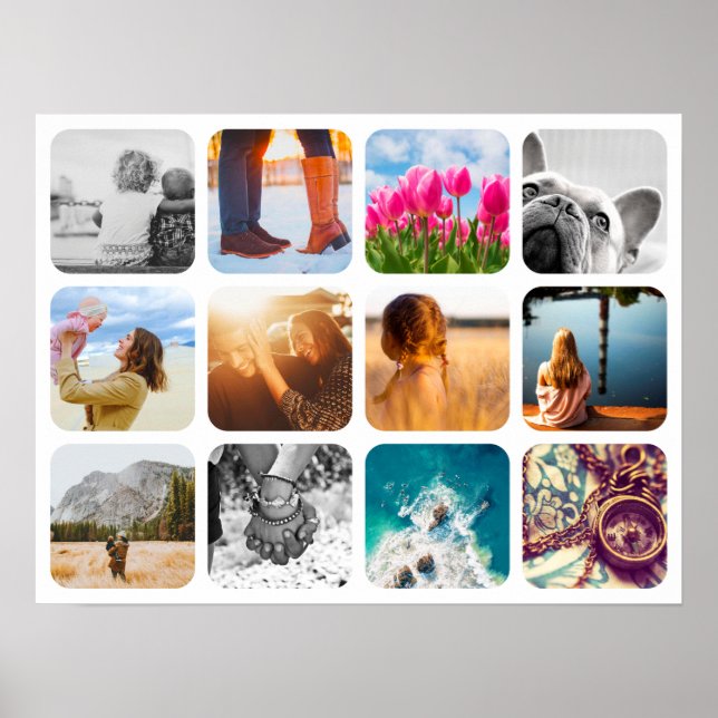 12 Photo Poster Template Grid Rounded Frame Wall (Front)