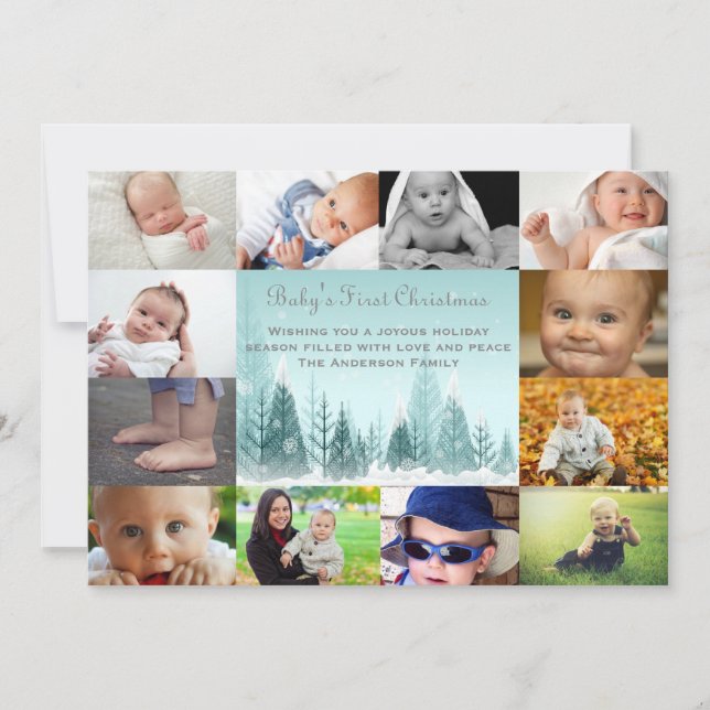 12 Photo Winter Landscape Collage - 5x7 Baby Holiday Card (Front)