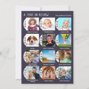 12-Photo Year Review Personalized Dark Blue Holiday Card