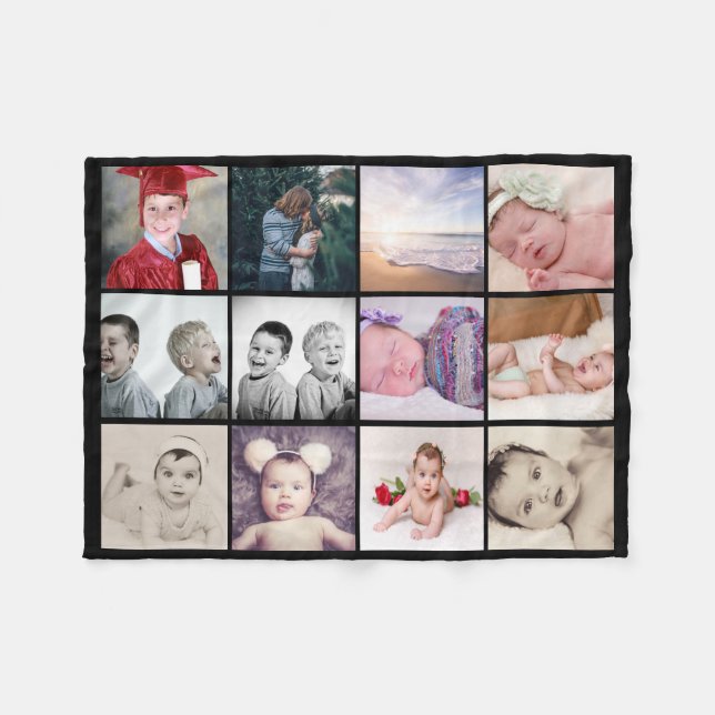 12 photos collage  personalized fleece blanket (Front (Horizontal))