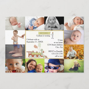 12 photos du train d'anniversaire Red - Invitation