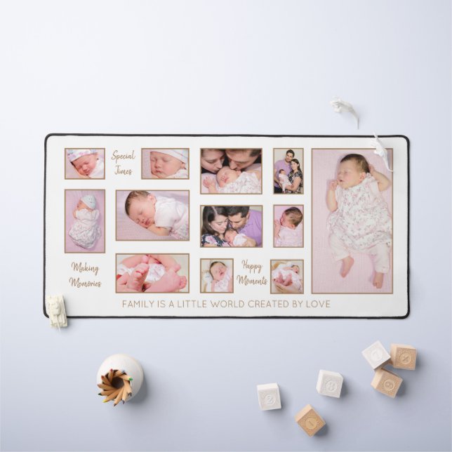 12 Photos Quotes Family Names White Desk Mat (Kids Table)