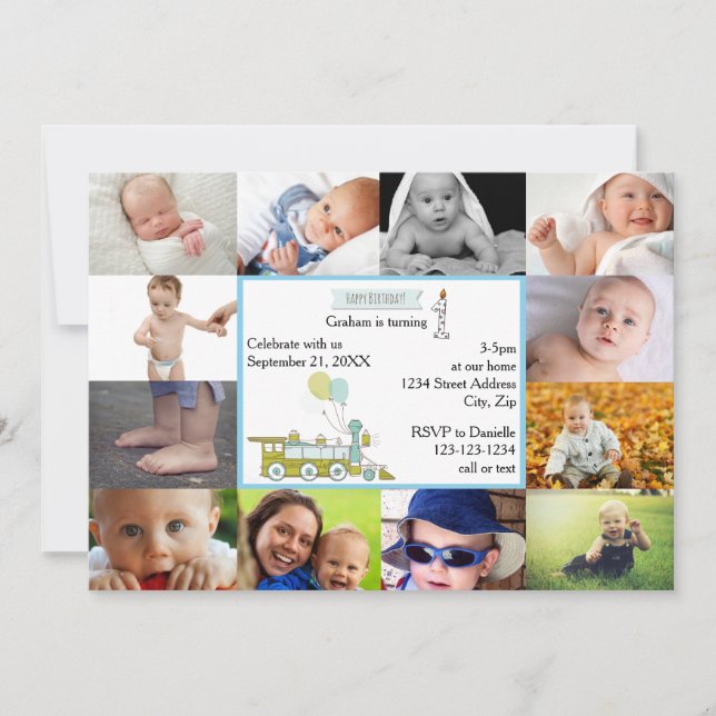 12 photos Train d'anniversaire - Invitation d'anni (Devant)