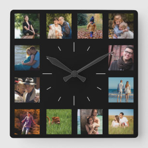 12 Picture Family Photo ✨  Collage Custom  Square Wall Clock