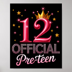 12 pre-teen golden crown happy 12th birthday girls poster