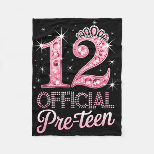 12 pre-teen pink crown happy 12th birthday for fleece blanket