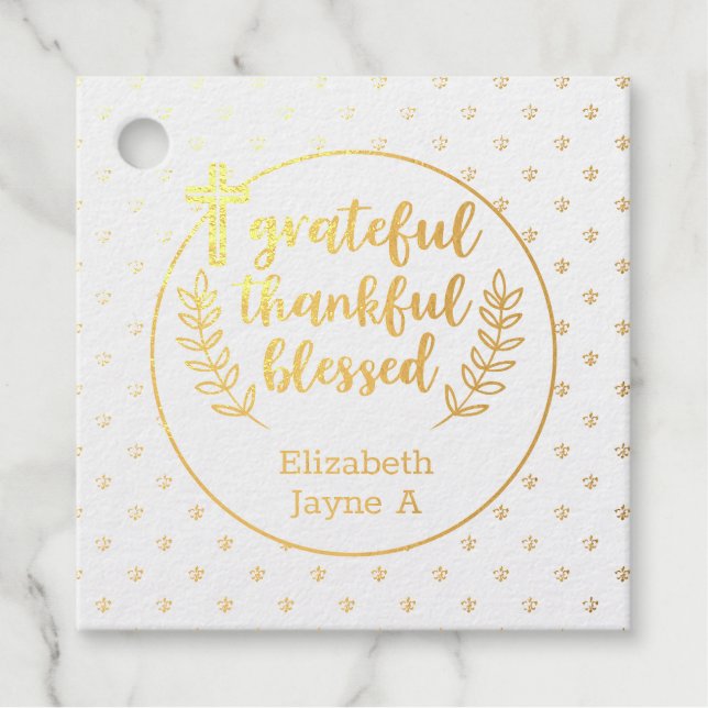 12 REAL FOIL Catholic Thank You 1st HOLY COMMUNION Favour Tags (Front)