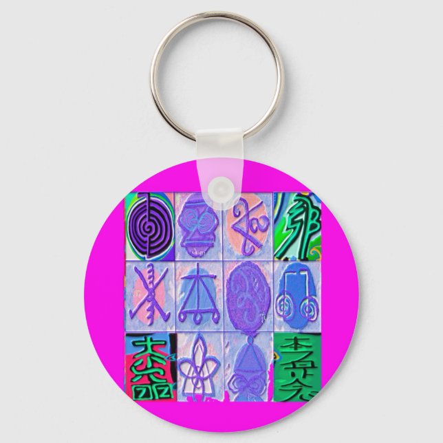 12 Reiki n Karuna Reiki Signs - Pink Border Keychain (Front)