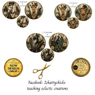 12" Round Vintage Gatsby Glam Horse Giraffe Swan Wrapping Paper Sheet